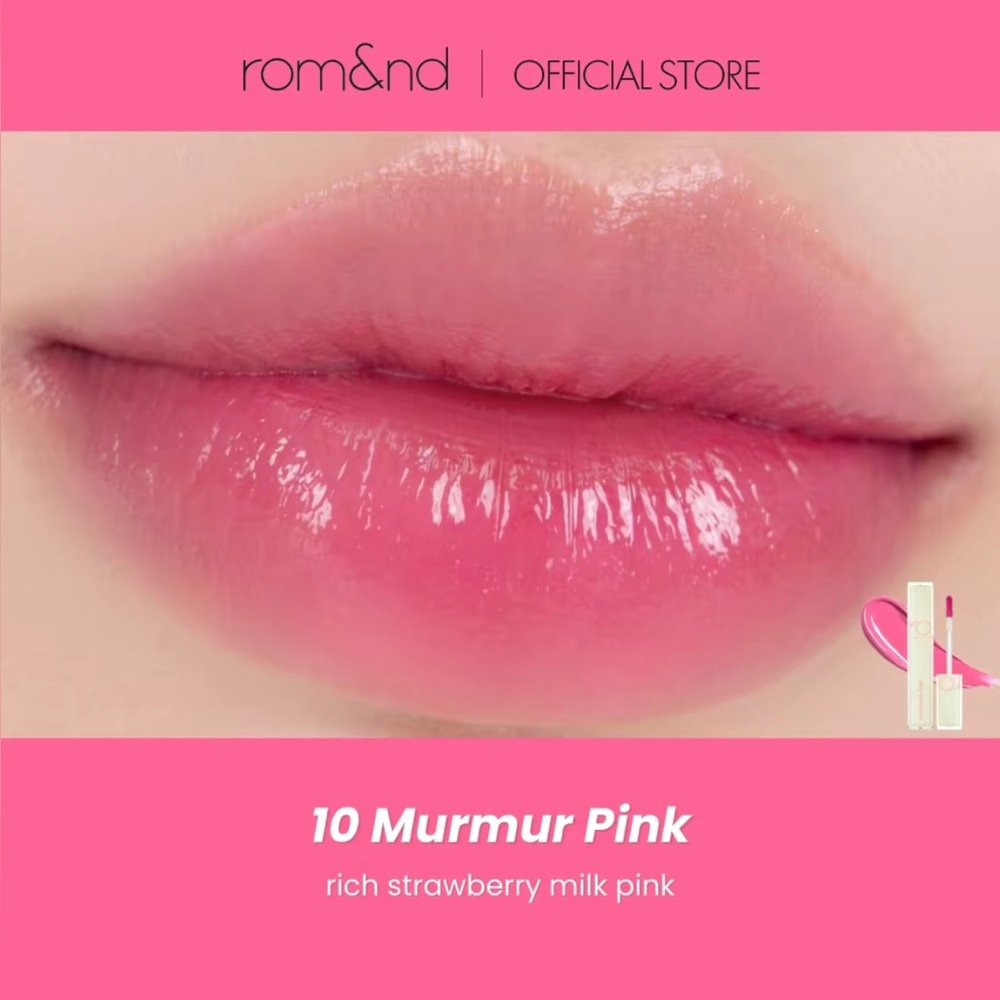 Rom&nd 10 Murmur Dewy-Ful Water Tint- rich strawberry milk pink, cool tone